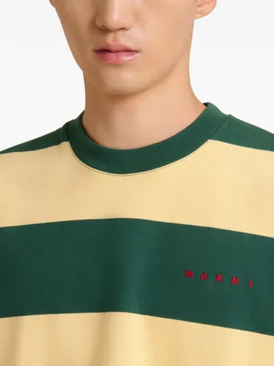 Marni Green And Yellow Maxi-stripe Cotton T-shirt In Multi