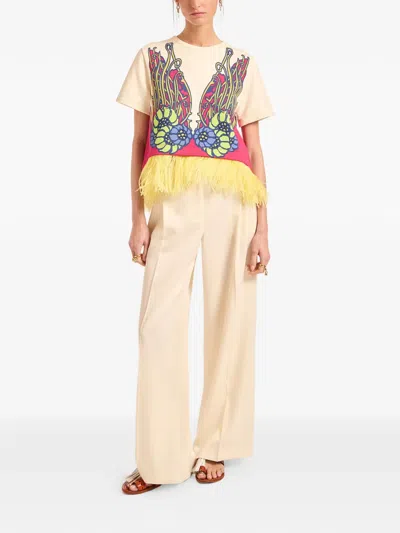 La Doublej La Scala Floral Feather T-shirt In Neutral