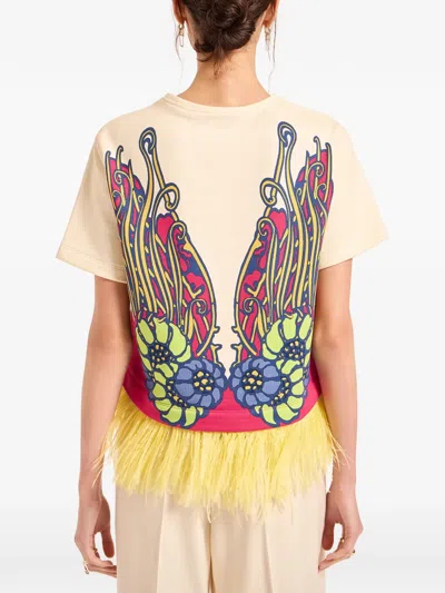 La Doublej La Scala Floral Feather T-shirt In Neutral