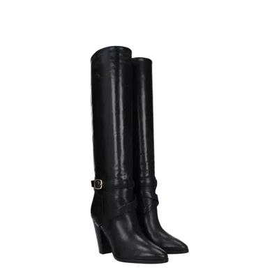 Celine Black Leather High Heel Women's Boots In Black
