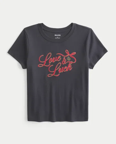 Hollister Love & Luck Graphic Baby Tee In Gray