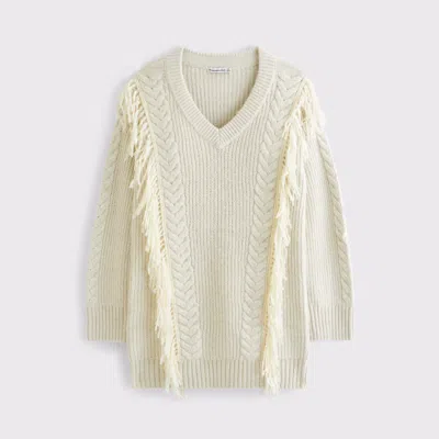 Abercrombie & Fitch V-neck Fringe Mini Sweater Dress In Multi