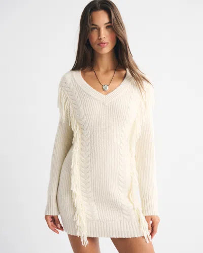 Abercrombie & Fitch V-neck Fringe Mini Sweater Dress In Multi
