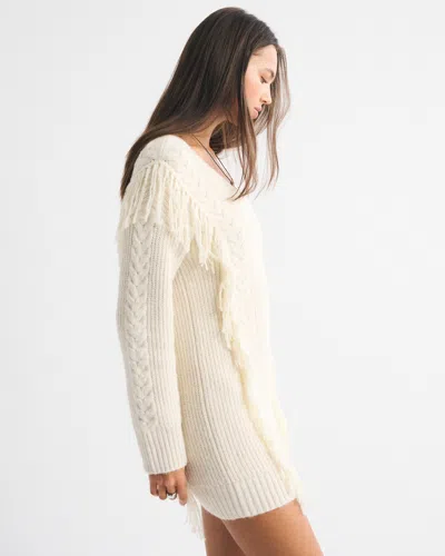 Abercrombie & Fitch V-neck Fringe Mini Sweater Dress In Multi