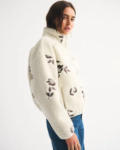 Abercrombie & Fitch Sherpa Full-zip Jacket In White