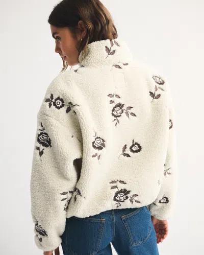 Abercrombie & Fitch Sherpa Full-zip Jacket In White