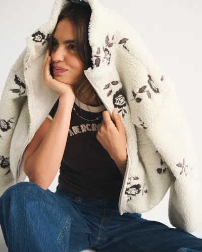 Abercrombie & Fitch Sherpa Full-zip Jacket In White