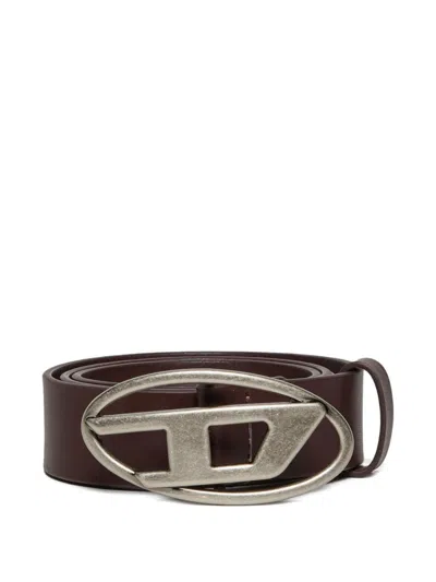 Diesel Kids Leather Belt With Buckle In Brown