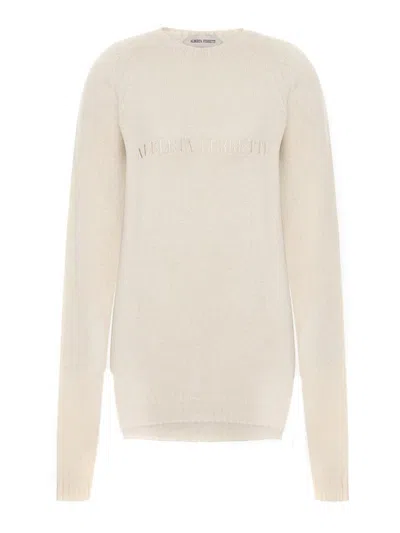 Alberta Ferretti Crew Neck Knitwear Long Sleeve Ribbed Top In White