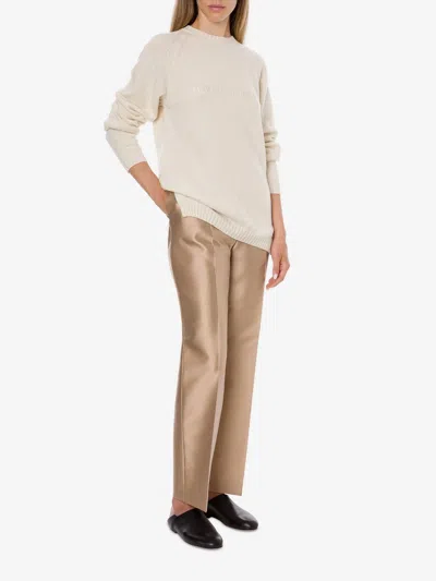 Alberta Ferretti Crew Neck Knitwear Long Sleeve Ribbed Top In White