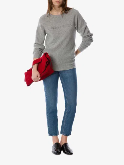 Alberta Ferretti Crew Neck Long Sleeve Ribbed Knitwear In Gray