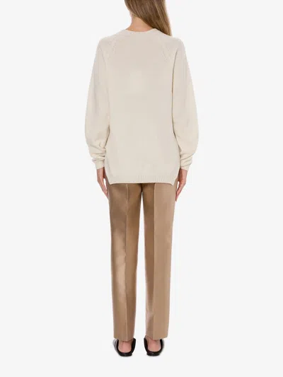 Alberta Ferretti Crew Neck Knitwear Long Sleeve Ribbed Top In White