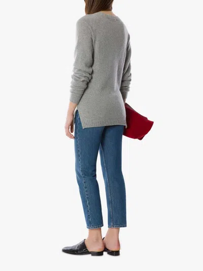 Alberta Ferretti Crew Neck Long Sleeve Ribbed Knitwear In Gray