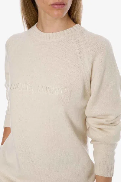 Alberta Ferretti Crew Neck Knitwear Long Sleeve Ribbed Top In White