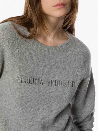 Alberta Ferretti Crew Neck Long Sleeve Ribbed Knitwear In Gray
