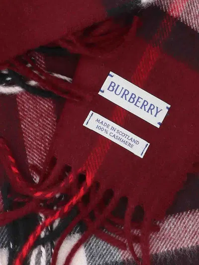 Burberry Check Patterned Cashmere Scarf Fringed Edges In Purple