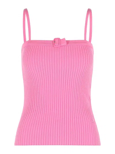 Courrèges Buckle Tank Top In Pink Viscose Blend In Purple