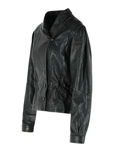 Isabel Marant Tressy Leather Jacket Collared Long Sleeves In Multi