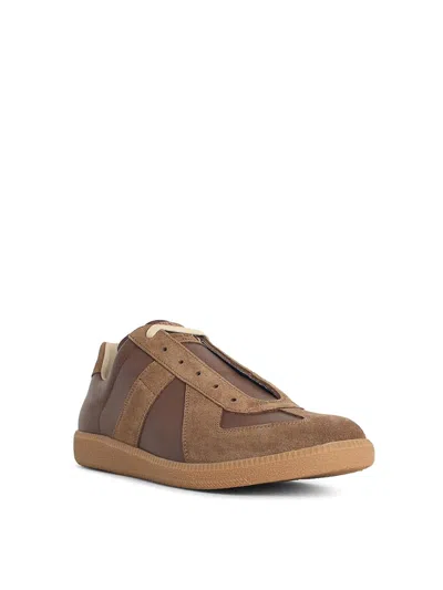 Maison Margiela Brown Suede Panel Low-top Sneakers In Brown