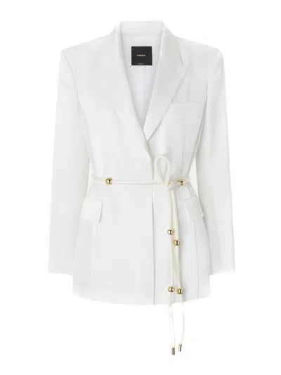 Pinko Shiny Satin Blazer With Belt And Boule In Multi