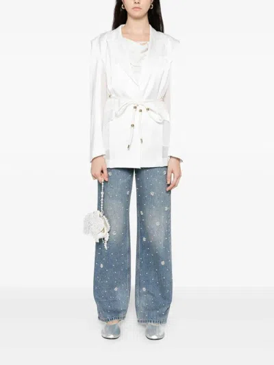 Pinko Shiny Satin Blazer With Belt And Boule In Multi