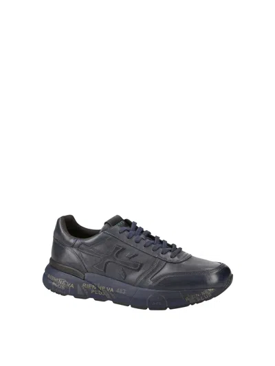 Premiata Mick Sneakers In Faded Blue Leather In Black