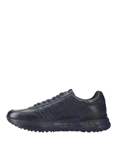Premiata Mick Sneakers In Faded Blue Leather In Black