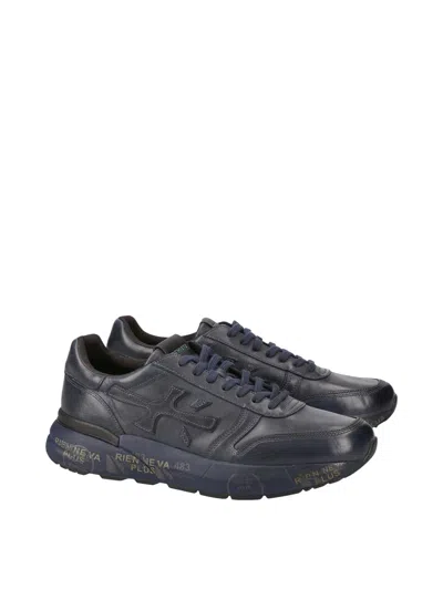 Premiata Mick Sneakers In Faded Blue Leather In Black