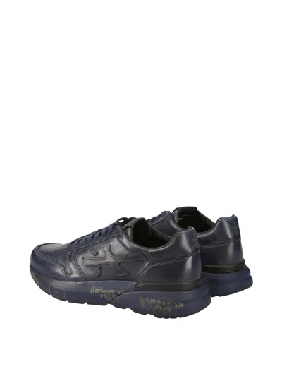 Premiata Mick Sneakers In Faded Blue Leather In Black