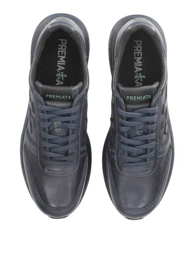 Premiata Mick Sneakers In Faded Blue Leather In Black