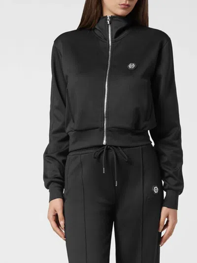 Philipp Plein Zip-fastening Logo-plaque Jacket In Black