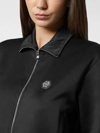 Philipp Plein Zip-fastening Logo-plaque Jacket In Black