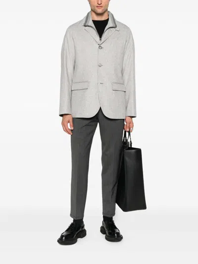 Pt Torino Grey Slim Pants With Concealed Closure In Virgin Wool Man In Multi