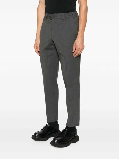 Pt Torino Grey Slim Pants With Concealed Closure In Virgin Wool Man In Multi