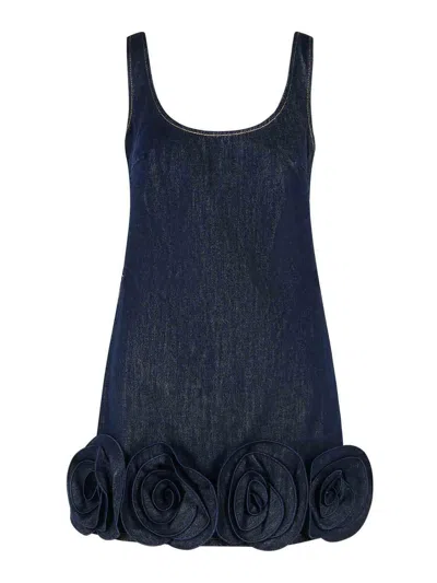 Self-portrait Short Blue Dress With Floral Applique Self Portrait In Blue