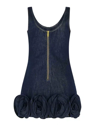 Self-portrait Short Blue Dress With Floral Applique Self Portrait In Blue