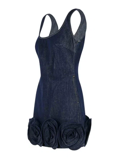 Self-portrait Short Blue Dress With Floral Applique Self Portrait In Blue