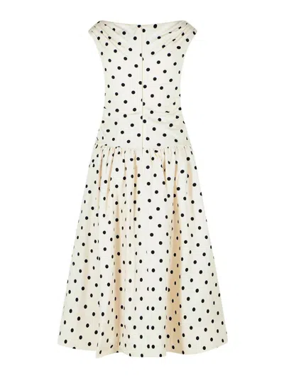 Self-portrait White Dress With All-over Polka Dot And Flared Skirt In Cotton Woman In White