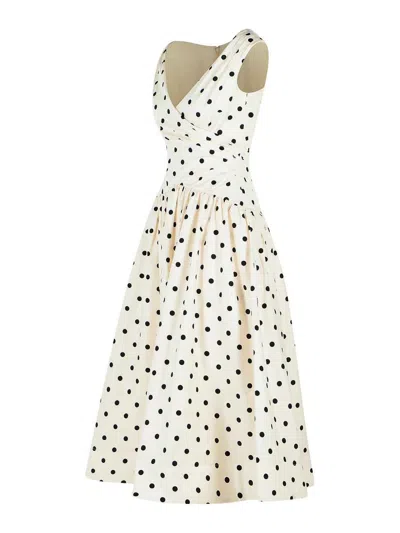 Self-portrait White Dress With All-over Polka Dot And Flared Skirt In Cotton Woman In White