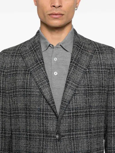 Tagliatore Plaid Button Blazer In Gray