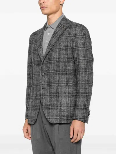Tagliatore Plaid Button Blazer In Gray