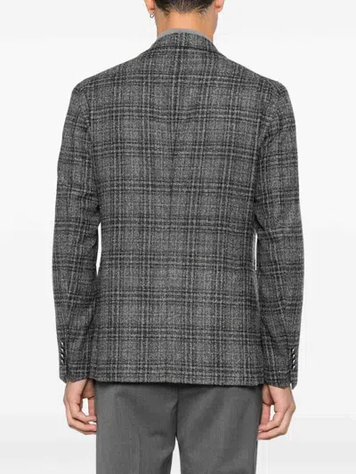 Tagliatore Plaid Button Blazer In Gray