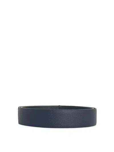Tom Ford Dark Brown Reversible Textured Silver Buckle Belt In Blue
