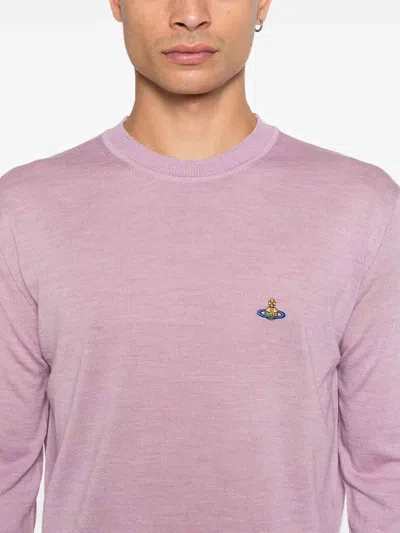 Vivienne Westwood Textured Knit Sweater With Crew Neckline In Pink