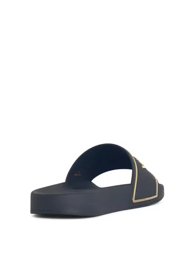 Versace Black Sandals With Logo Printed On The Front In Blue