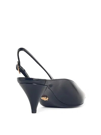 Versace La Medusa Black Leather Slingbacks In Blue