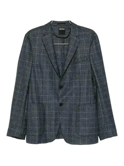 Zegna Plaid-pattern Jacket In Blue