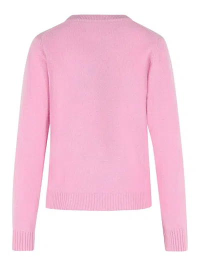 Ganni Graphic Print Long Sleeve Crew Neck Sweater In Pink