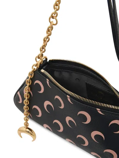 Marine Serre Crescent Moon Canvas Shoulder Bag In Black