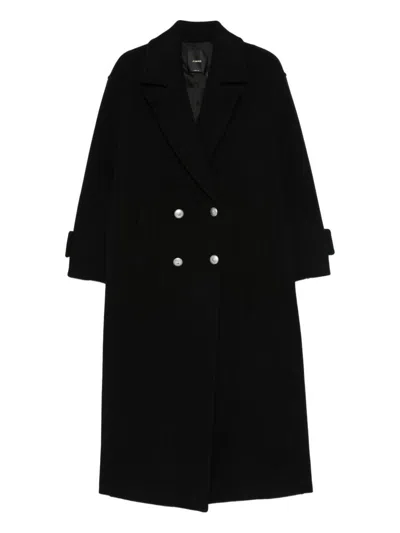 Pinko Double-breasted 'camembert' Coat In Black Wool In Black